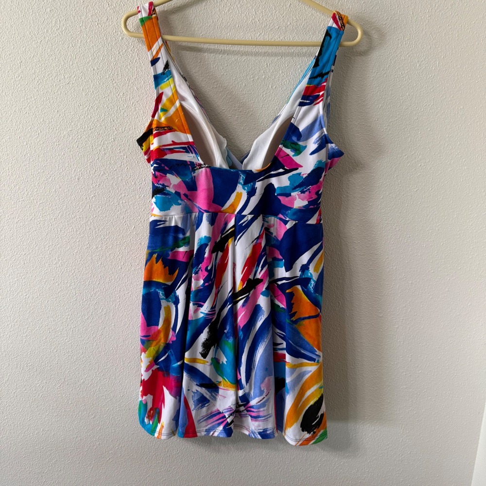 Suddenly Slim by Catalina Women Multicolor Modest Vacation Swim Dress XL 16-18 - Picture 2 of 9